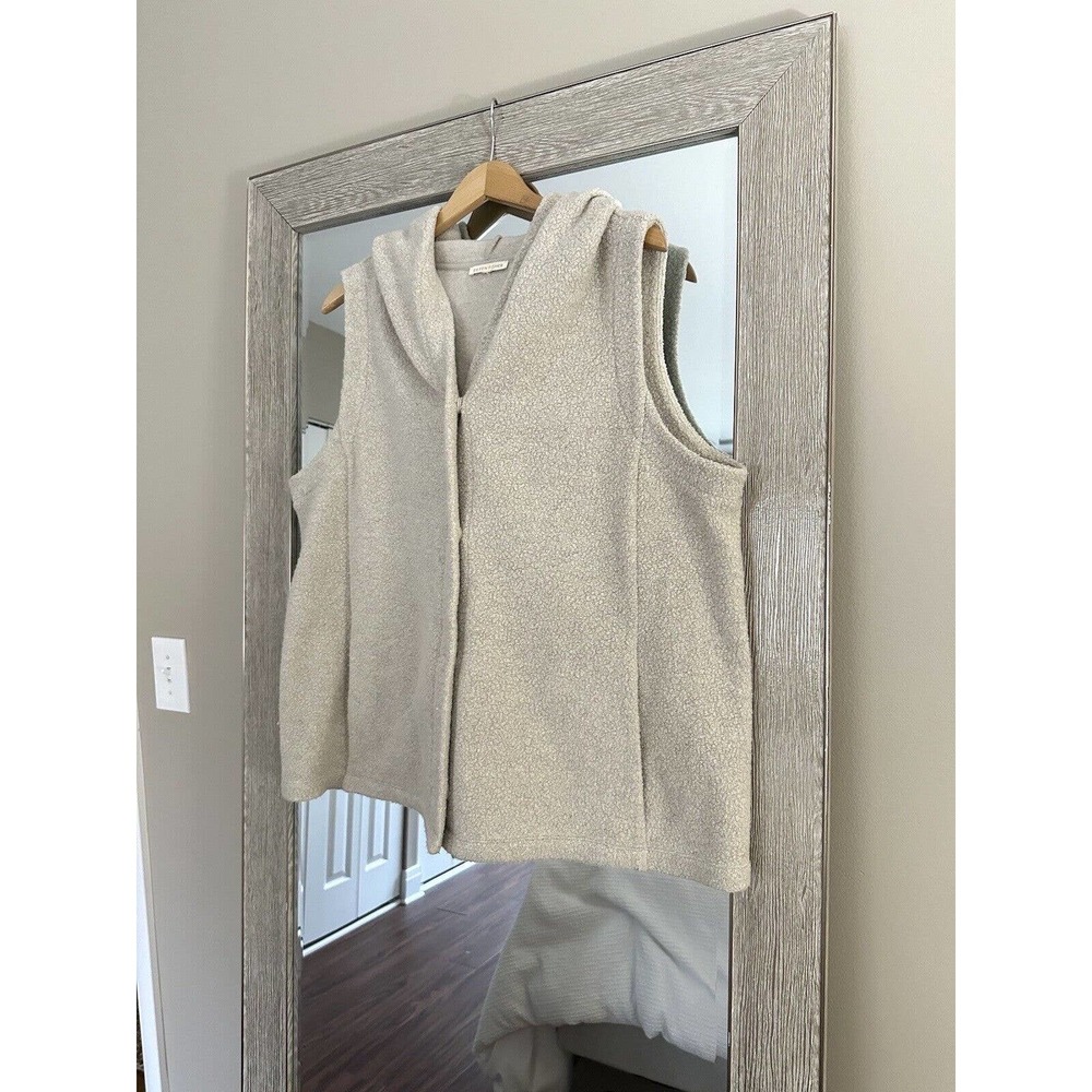 Eileen Fisher Cream Hooded Fuzzy Vest